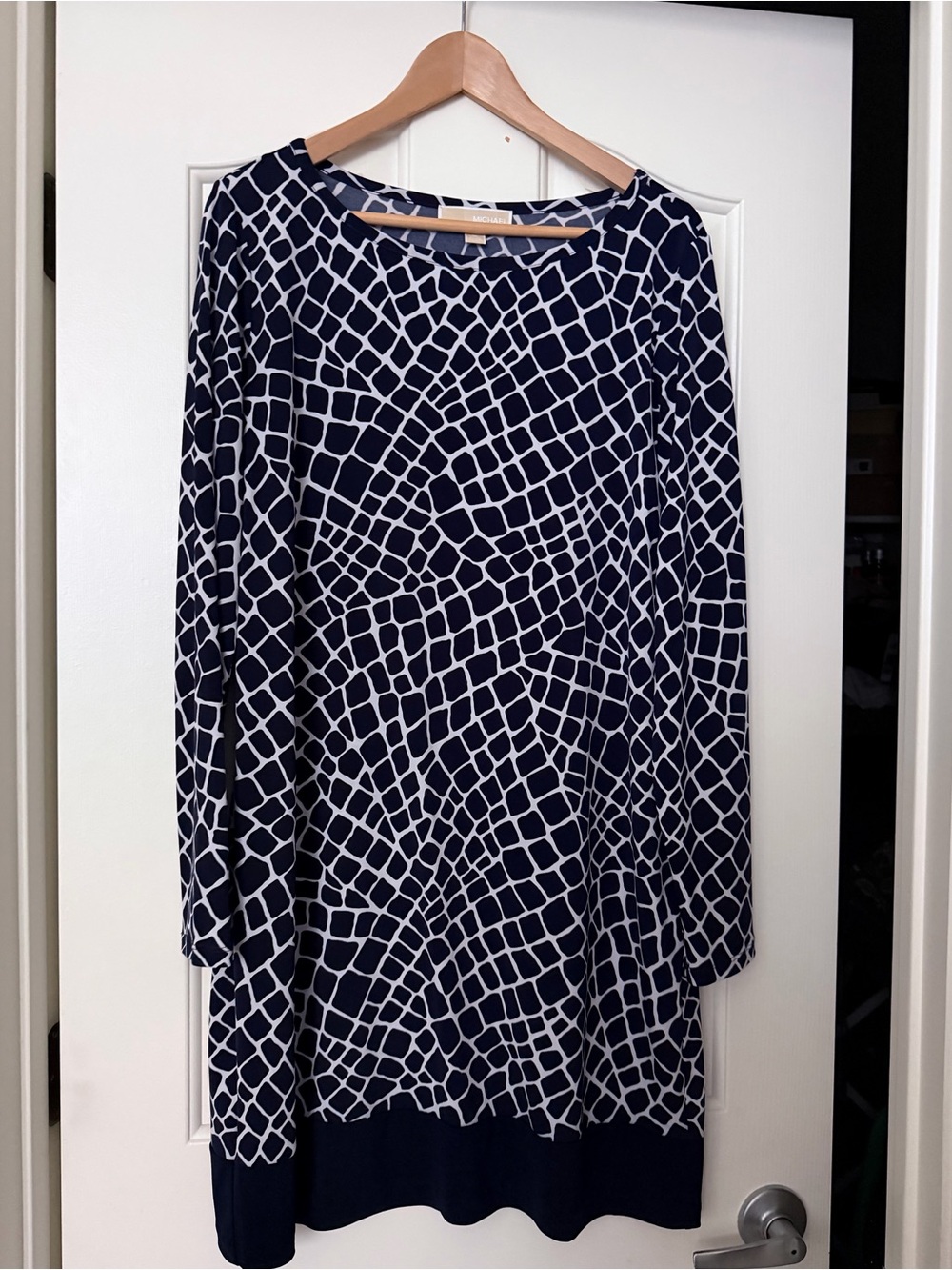 Michael Kors Geometric Print Navy Long Sleeve Tunic Dress